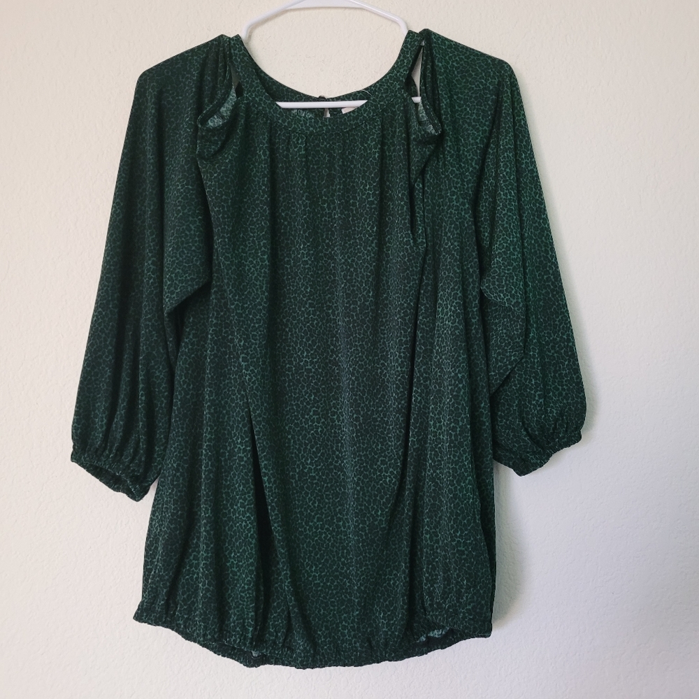 Michael Kors Plus Size Cold-Shoulder Green Top - Picture 2 of 12